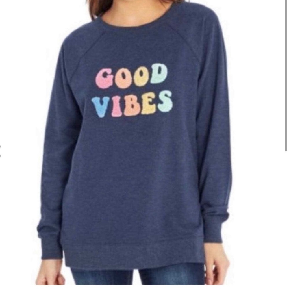 WILDFOX dark blue oversized‎ sweatshirt GOOD VIBES Women's Large